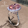 Cost-effective luxury 925 sterling silver oval dove egg cz diamond retro pink micro setting ring